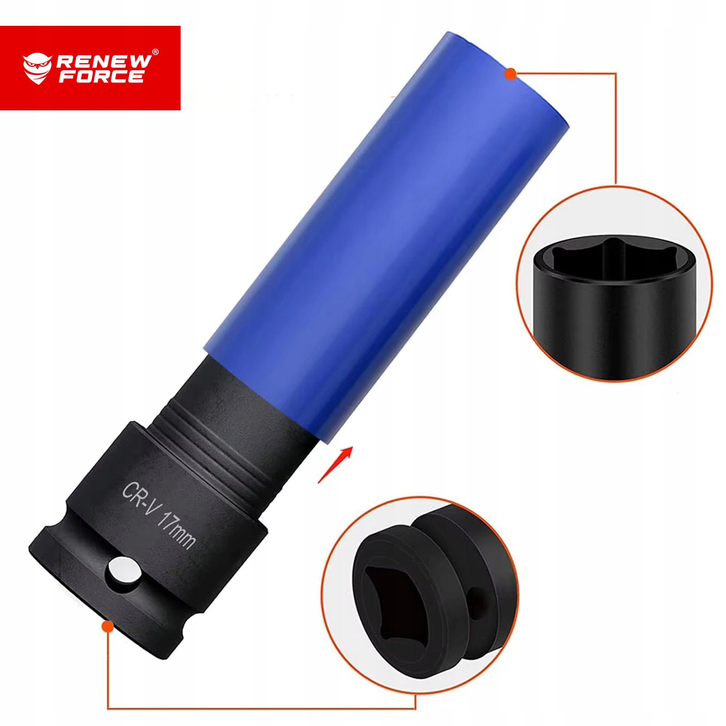 1/2" IMPACT SOCKET SET FOR ALLOY WHEELS 17/19/21/22 MM COLORED Manufacturer code NASADKA UDAROWA chromowo-wanadowa DO KÓŁ 4SZT