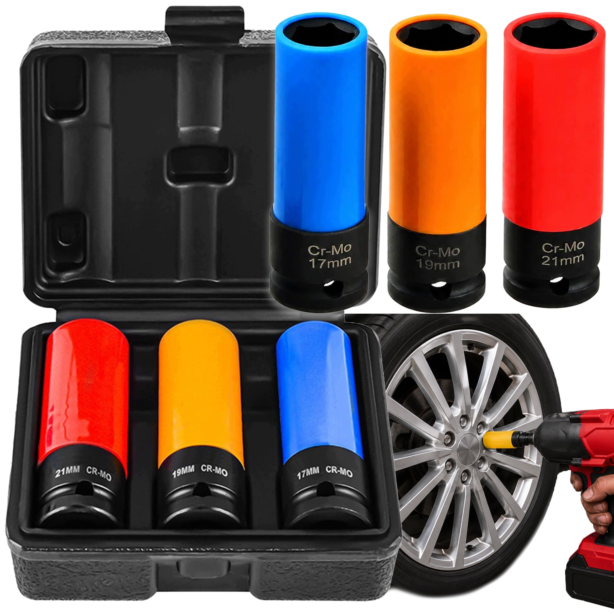1/2" IMPACT SOCKET SET FOR ALLOY WHEELS 17/19/21 MM COLORFUL 3