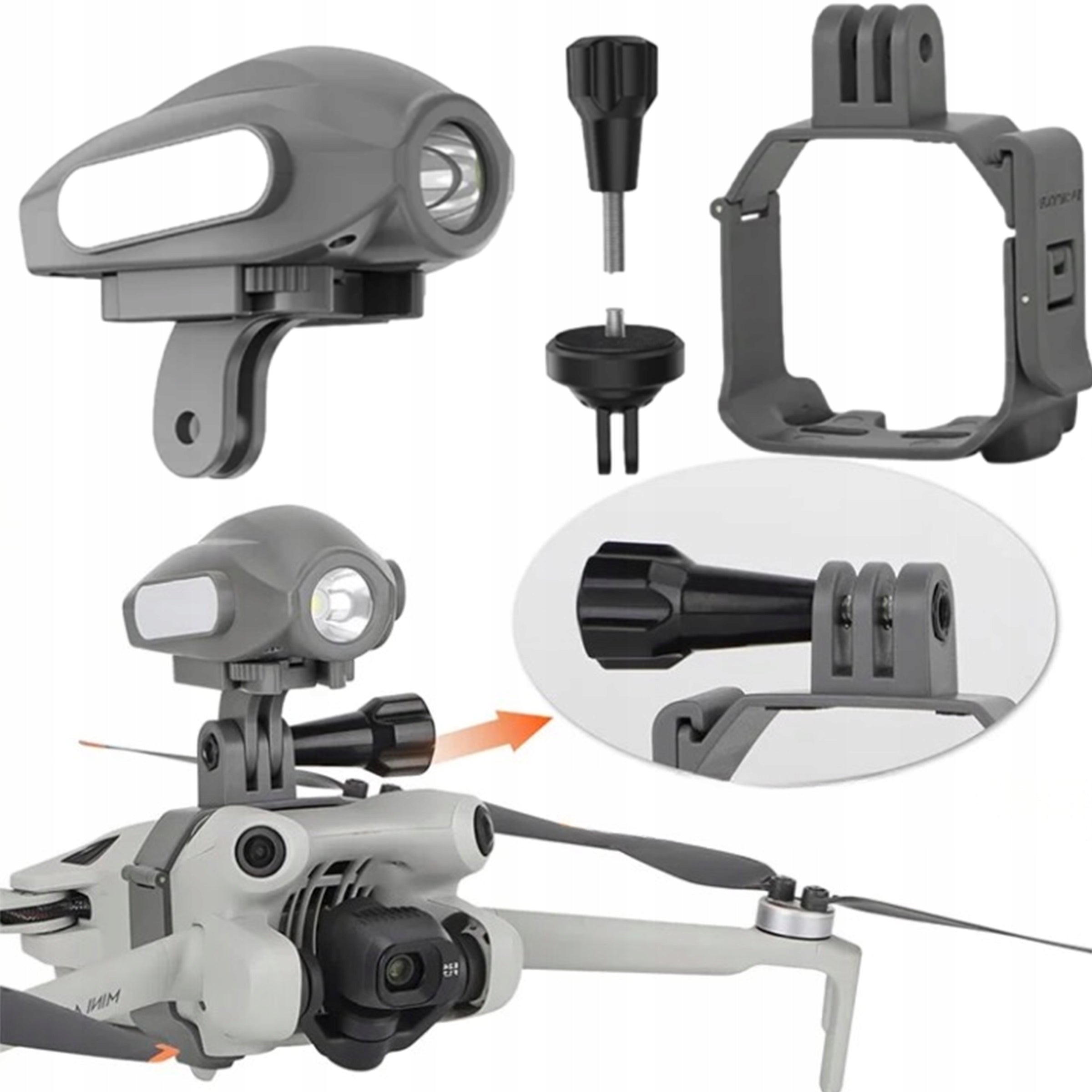 1/4" Camera Mount for DJI Mini 4 Pro + LED Flashlight with Battery