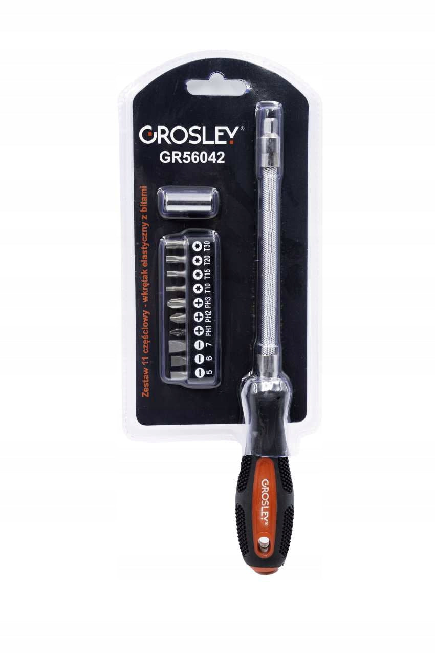 1/4" FLEXIBLE SCREWDRIVER WITH ADAPTER AND BITS 11 PACK GROSLEY