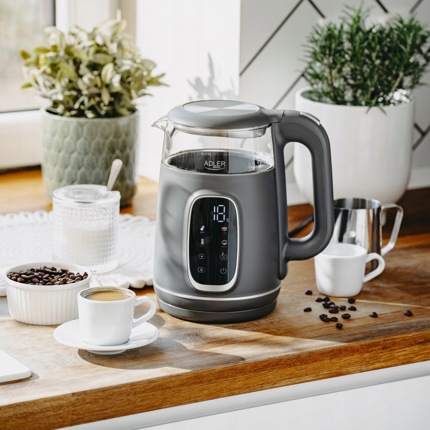 1,7L Electric Kettle with Temp Adjustment 40-100 Degree LED Milk Modifier Capacity 1.7 l