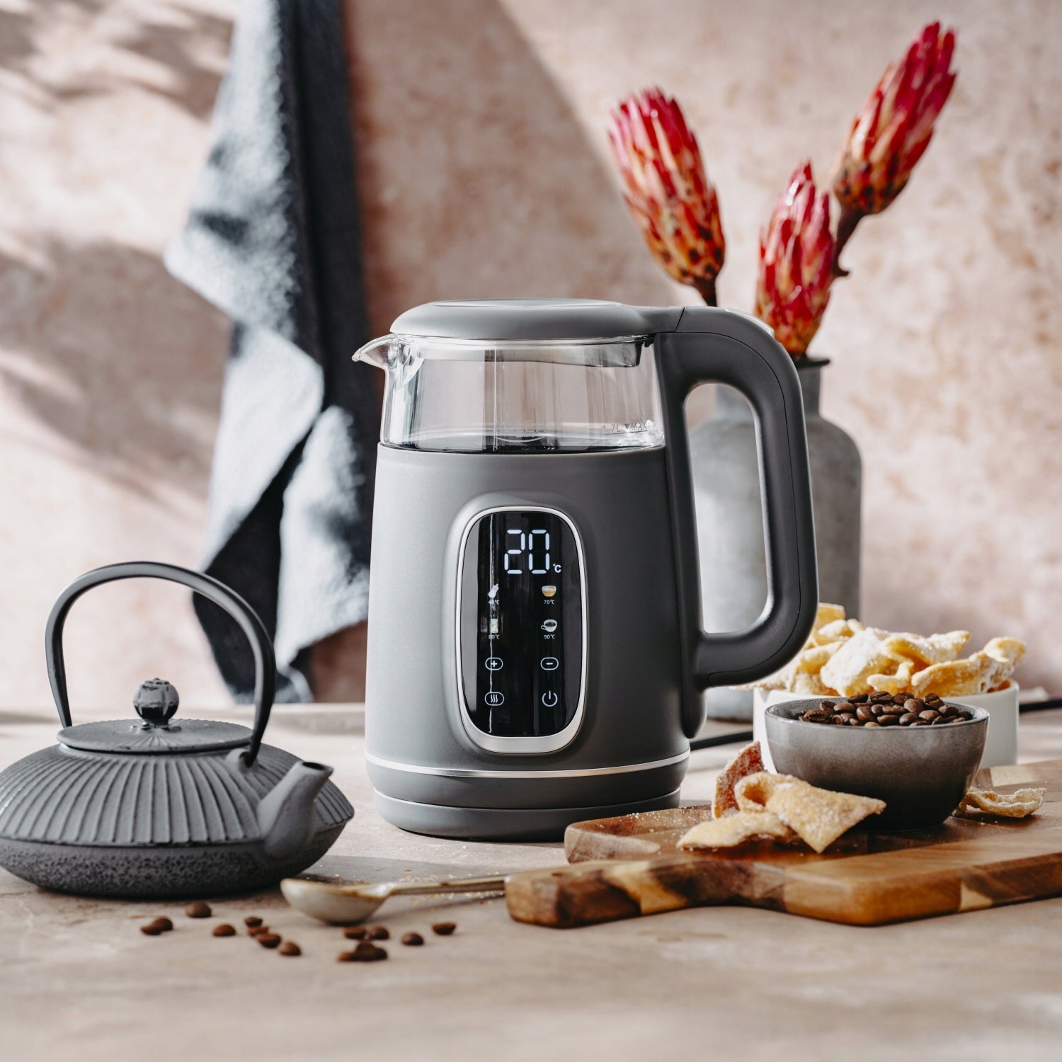1,7L Electric Kettle with Temp Adjustment 40-100 Degree LED Milk Modifier Packaging status original