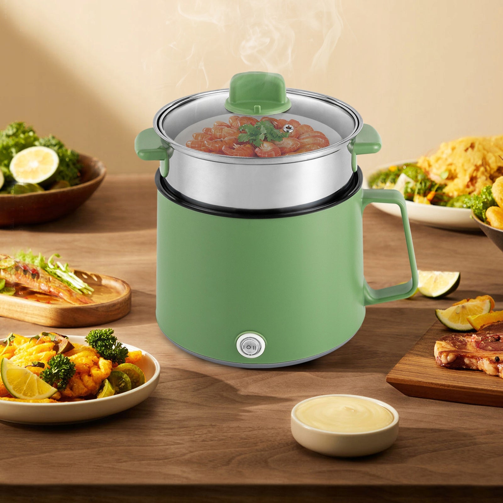 1.7L Portable Electric Cooking Pot, Double Layer, 220V, Dual Power Supply Packaging status original
