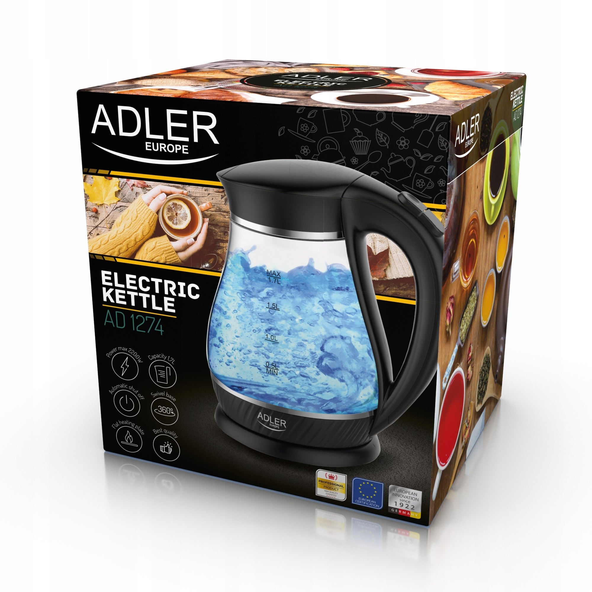 1,7W 2200W LED CORDLESS GLASS KETTLE Material glass synthetic material
