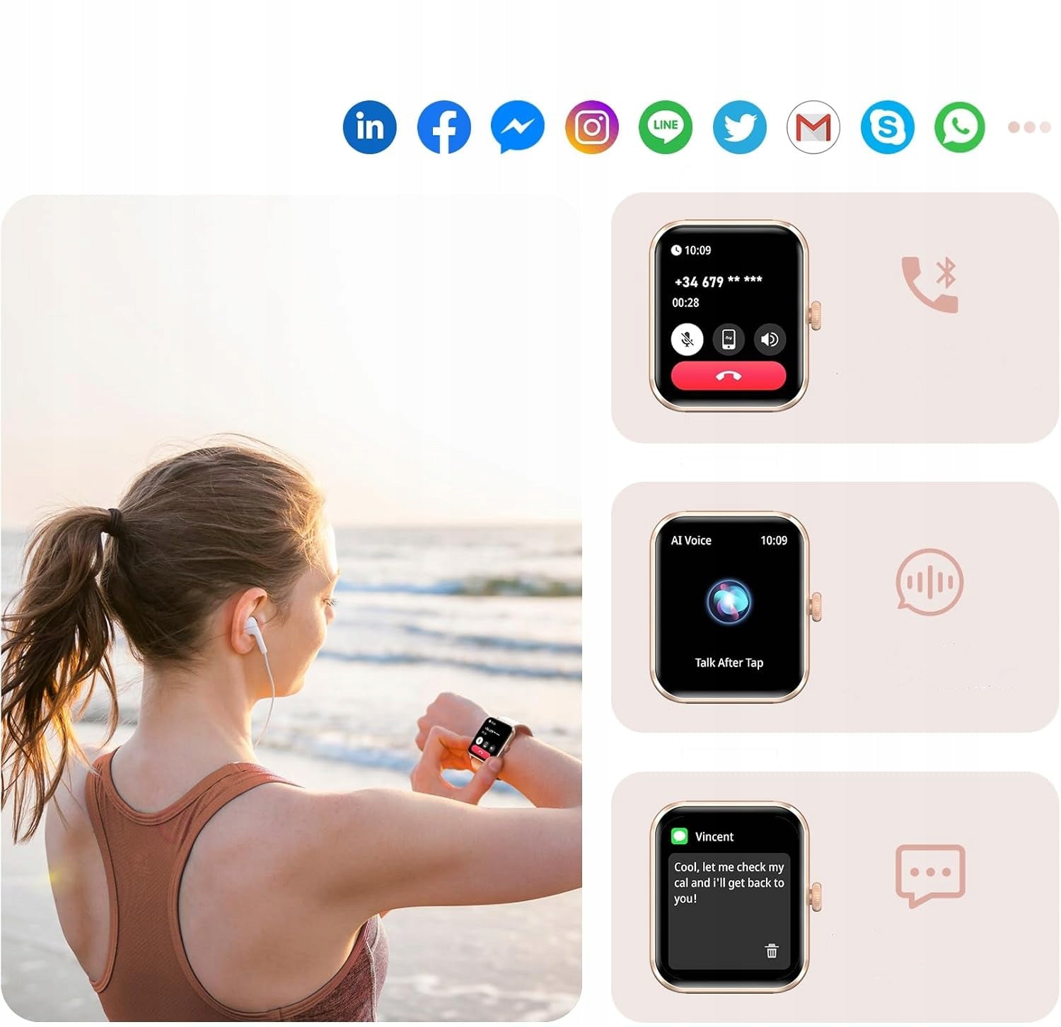 1.85" Women's SmartWatch Waterproof Calling SMS Period Alert Blood Pressure Manufacturer code BVR50-pink