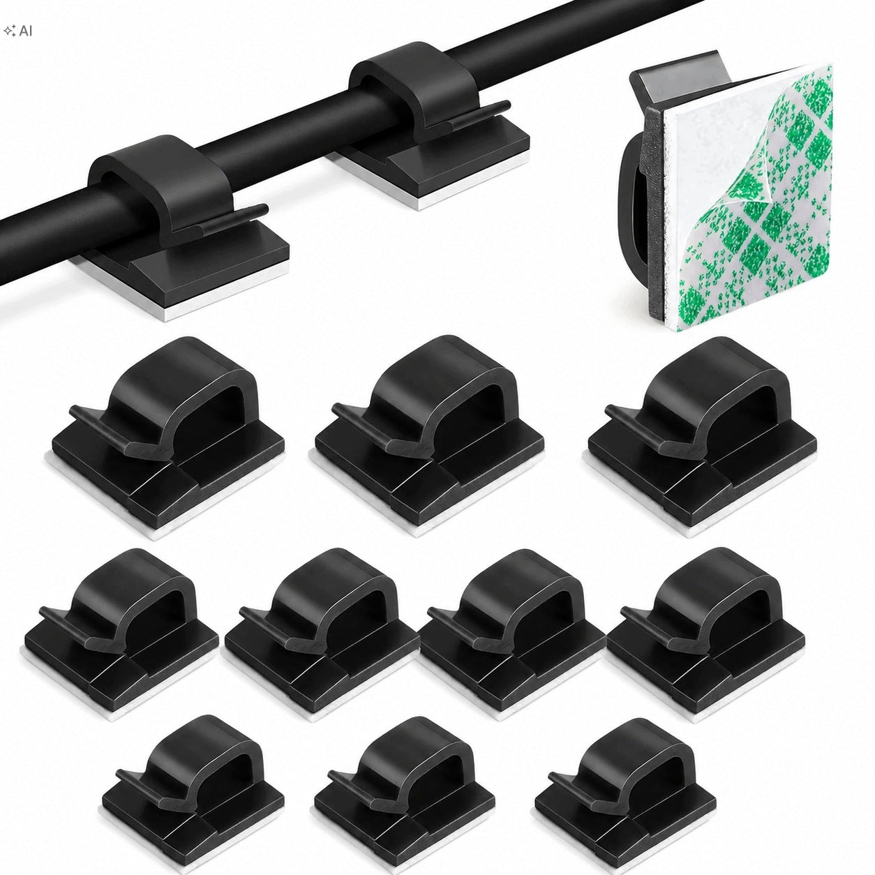 10-PACK Cable Organizer Wires Self Adhesive Holder Black Clip Hook