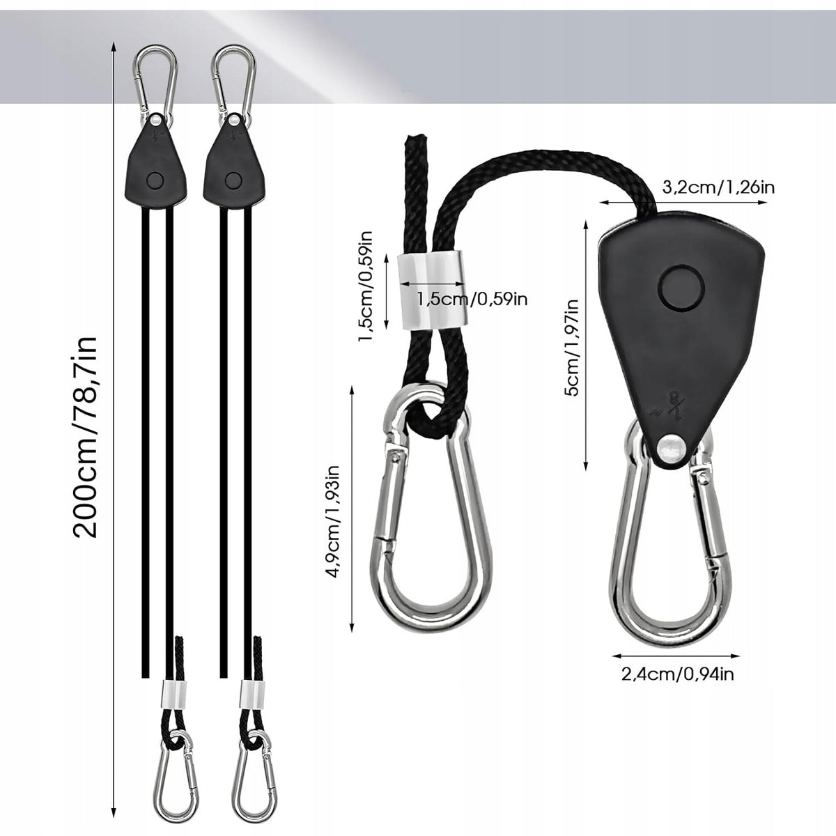 10 PCS ADJUSTABLE ROPE HANGER, RATCHET PULLEY, ROPE WITH HOOK Packaging status original