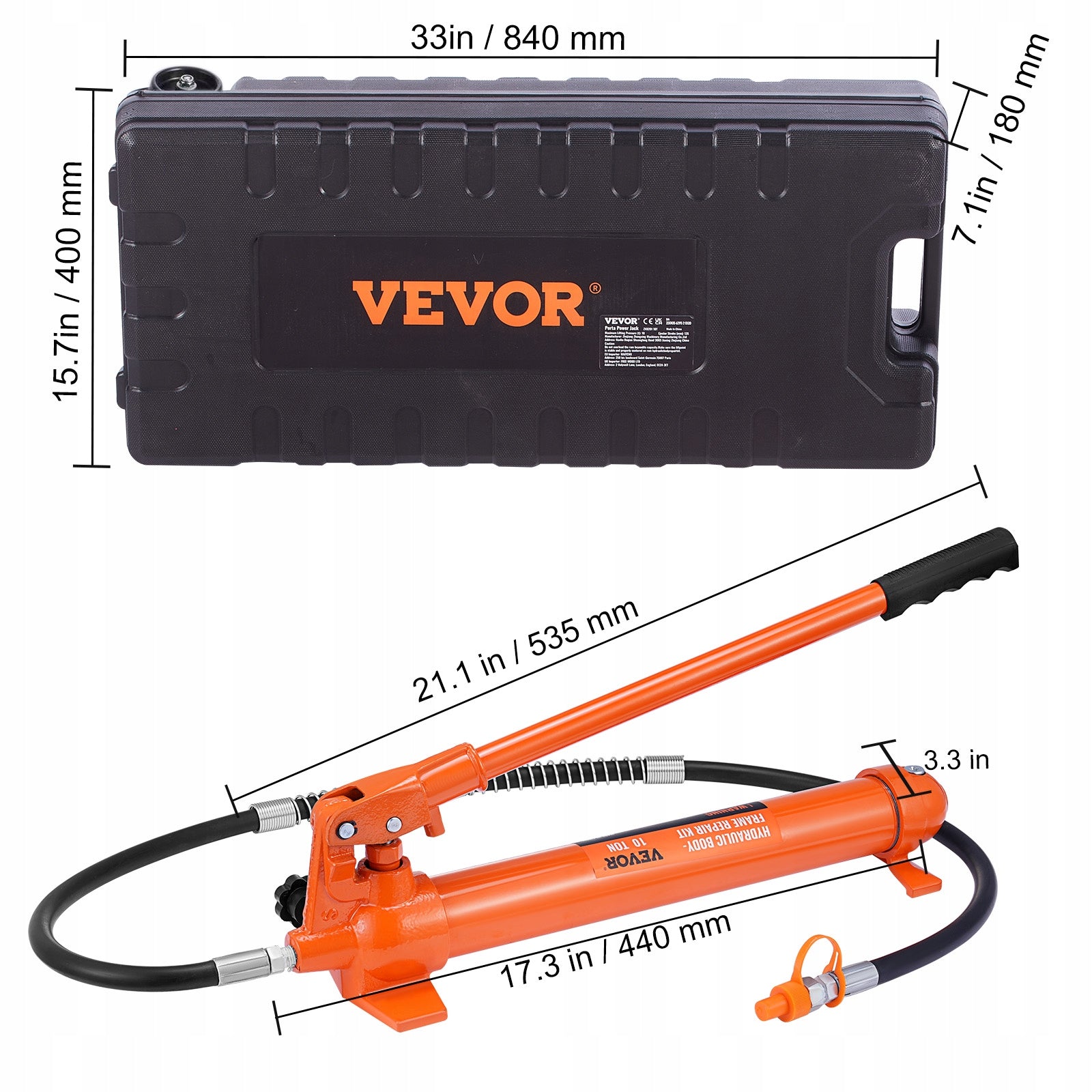 10 Ton Hydraulic Jack Air Pump Lift Ram Body Frame Porta Power Repair Kits Maximum lifting height 500 mm