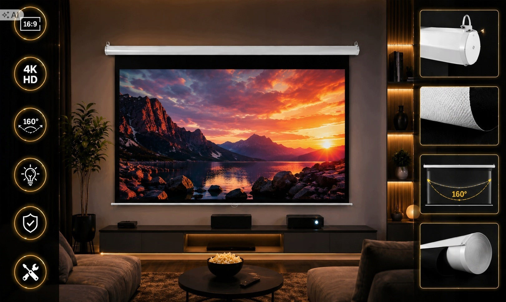 100 INCH ELECTRIC PROJECTION SCREEN For Projector With Remote Control Manufacturer code Sufitowy Zwijany 16:9 100 Cali