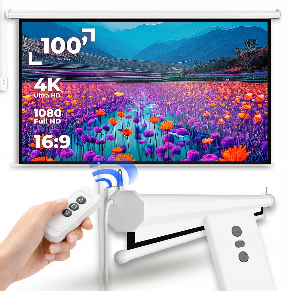 100 INCH ELECTRIC PROJECTION SCREEN For Projector With Remote Control Packaging status original