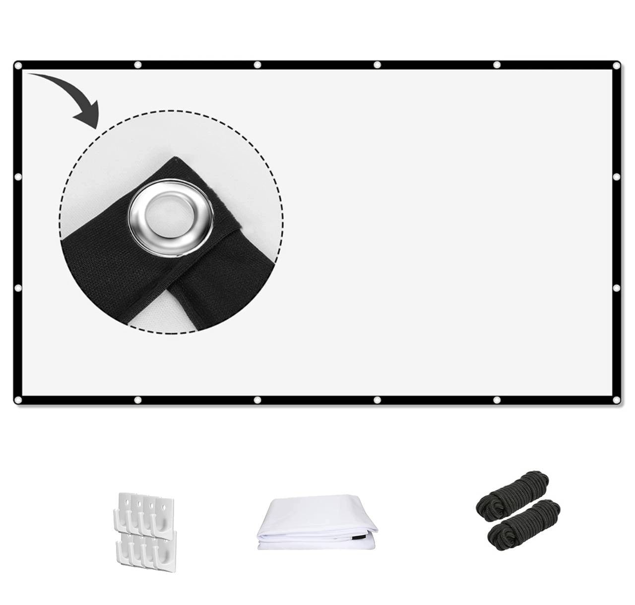 100 Inch Projection Screen Retractable,Portable,16:9,HD PORTABLE+HOOK AND ROPES