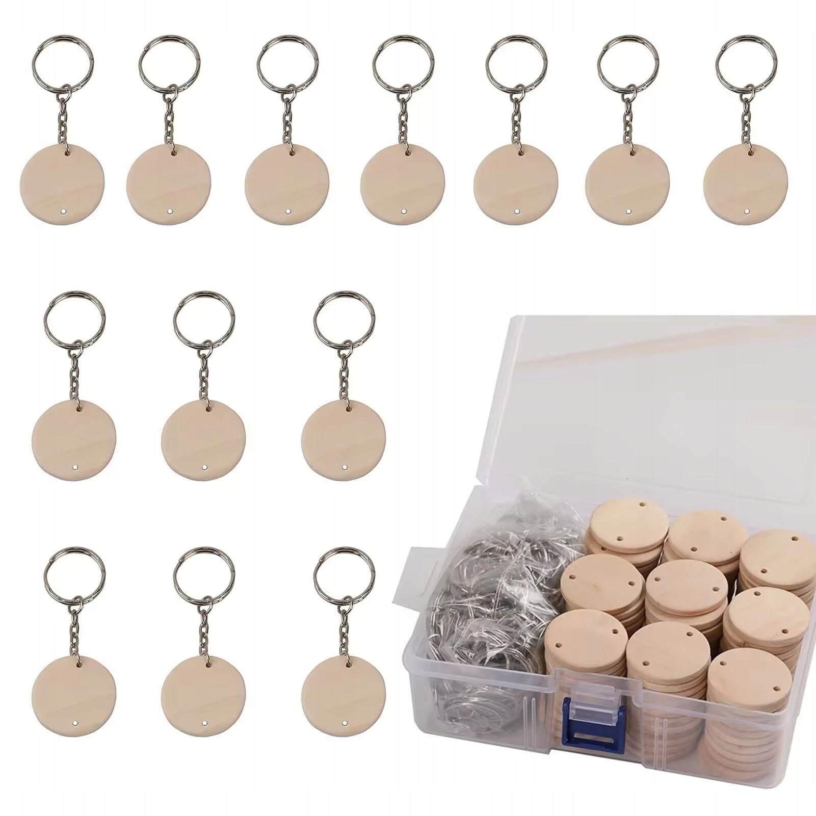 100 PCS WOODEN KEYCHAIN ROUND FOR KEYS NATURAL WOOD FOR KIDS EAN (GTIN) 8447402018943