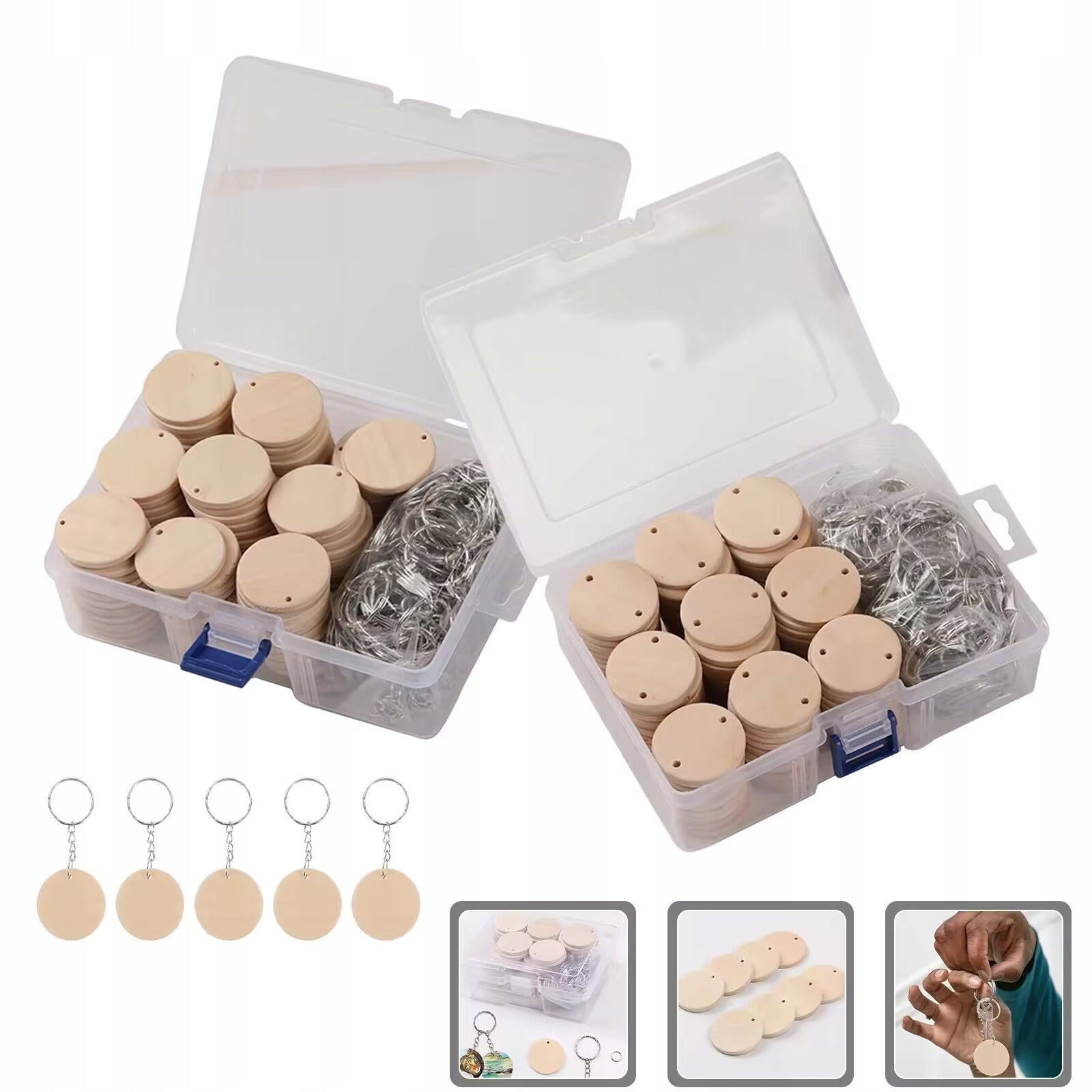 100 PCS WOODEN KEYCHAIN ROUND FOR KEYS NATURAL WOOD FOR KIDS