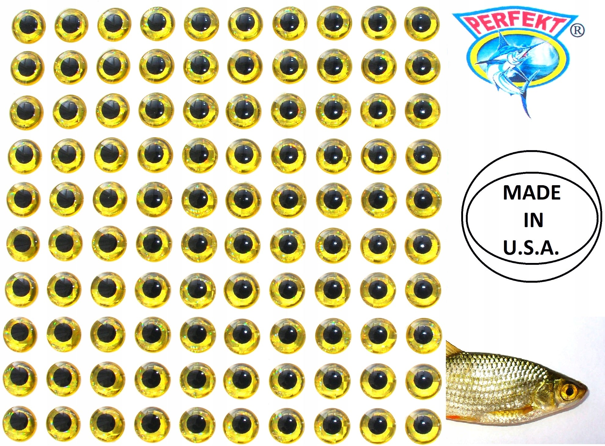 100 x EYES FOR ARTIFICIAL BAITS 3D 8mm GOLD Manufacturer code EYE3D8G