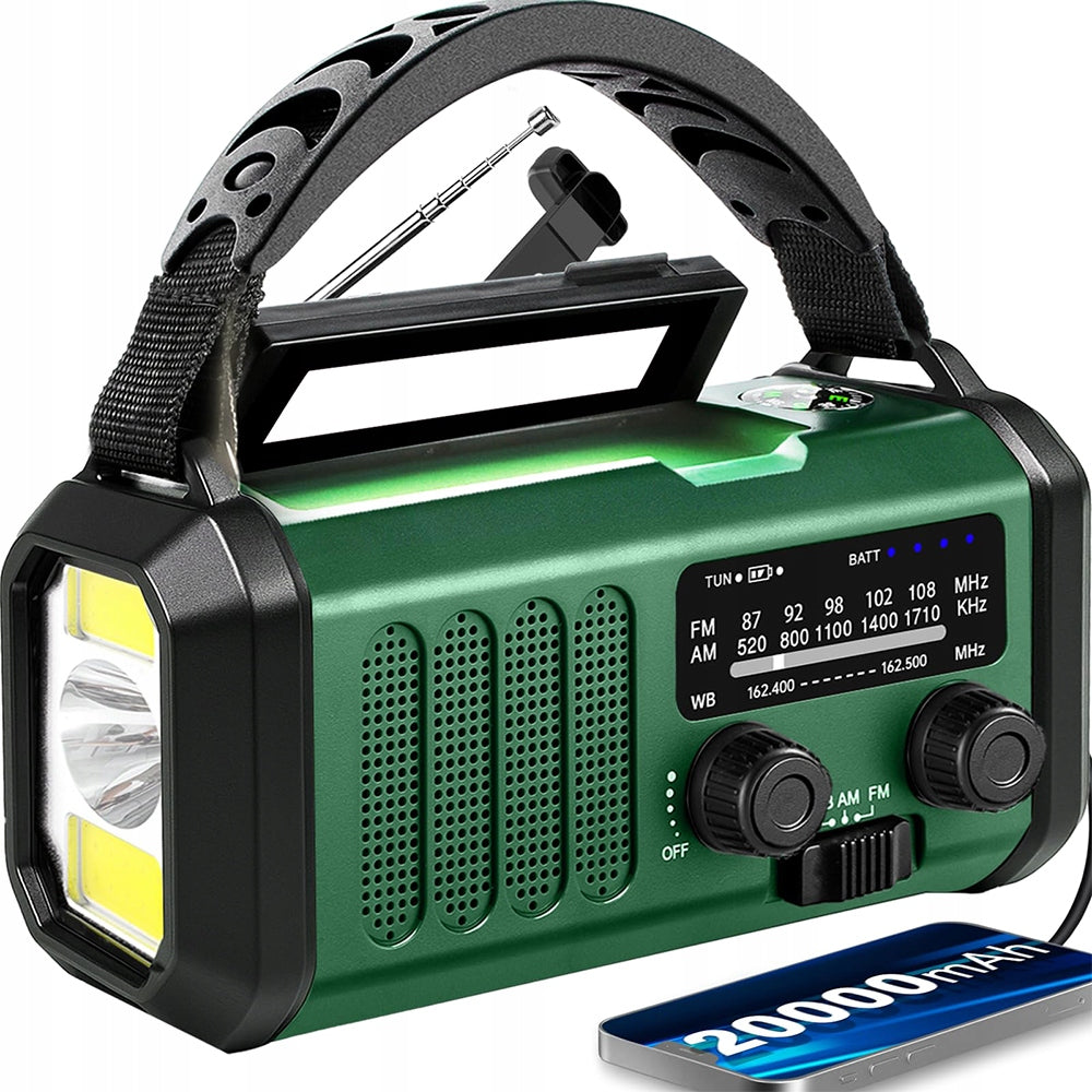 10000mAh Emergency Radio Solar Weather AM FM SOS with USB Charger and Compass