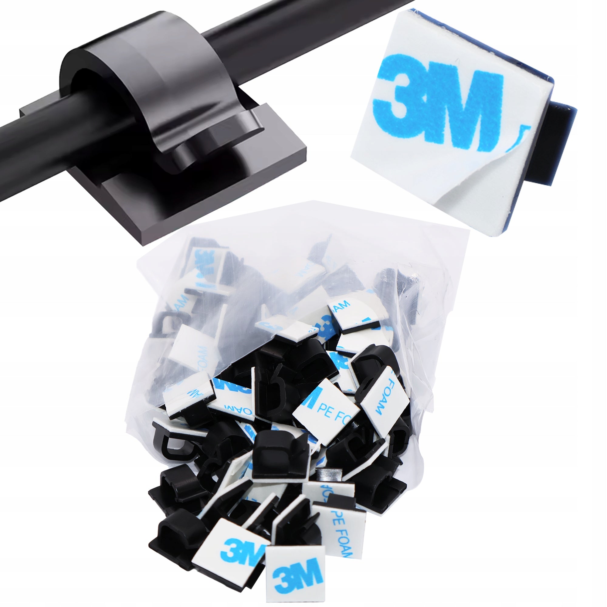 100x HOLDER CABLE ORGANIZER SELF ADHESIVE BLACK TAPE 3M