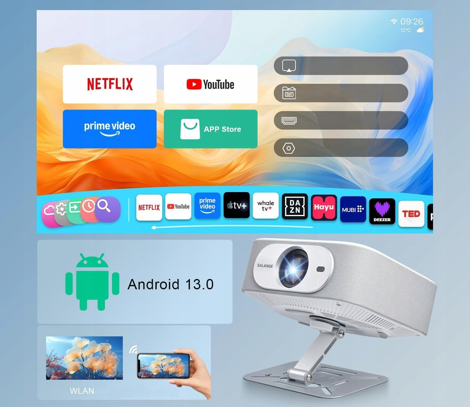 1080p 4K WiFi Bluetooth Projector Automatic Salange Manufacturer code B0DQD631NF