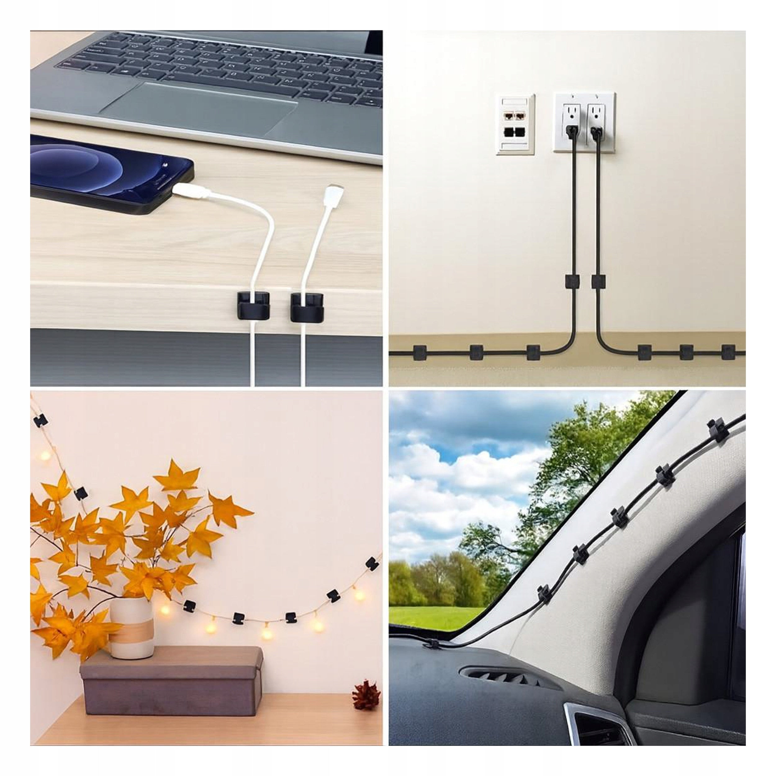 10x Cable Holder Wires Lights Organizer Self Adhesive Set of 10pcs Color black
