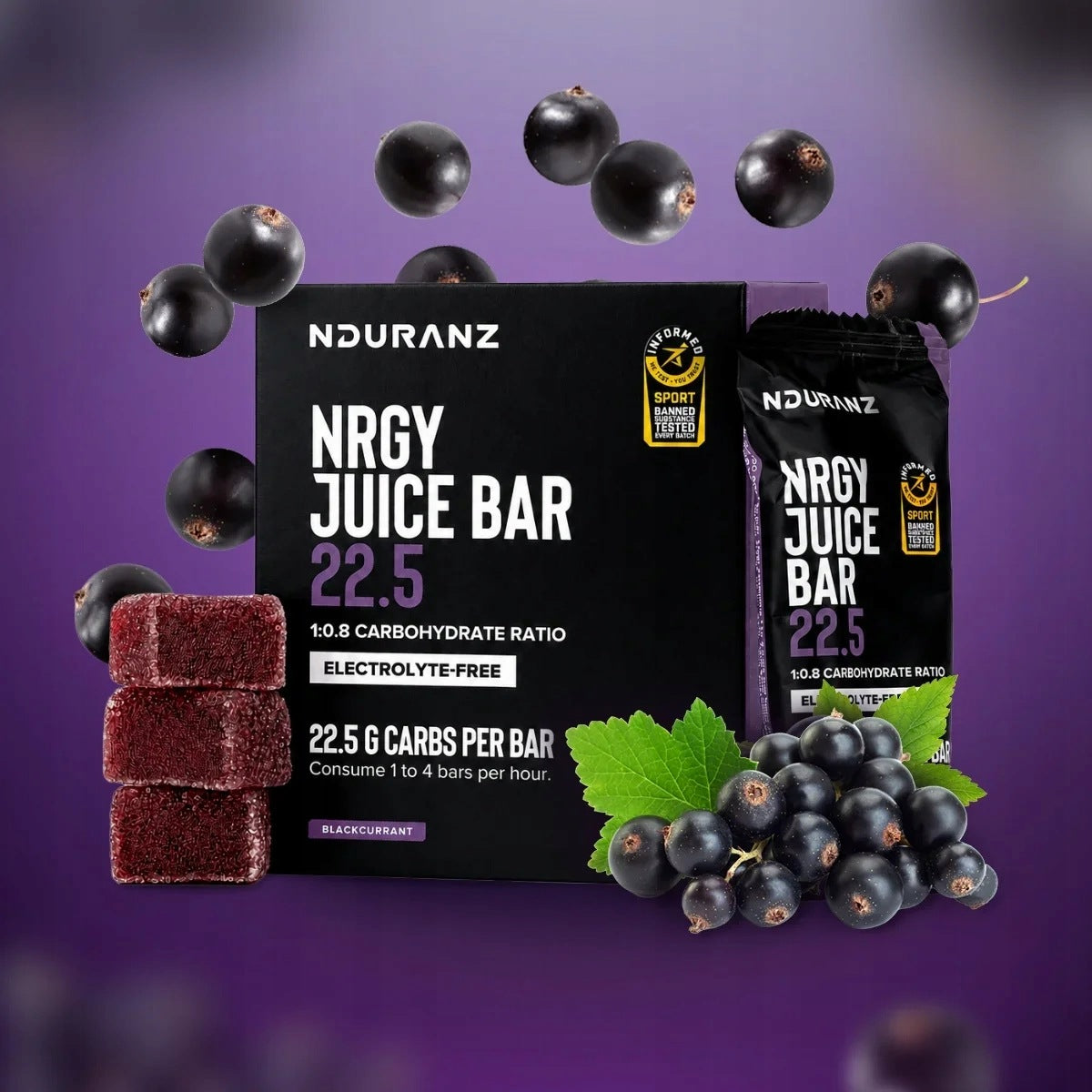 10x ENERGY JELLY NRGY JUICE BAR 22,5 NDURANZ CURRANT 28g Packaging status original