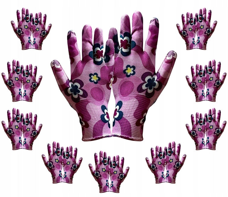10x GARDEN GLOVES WOMEN'S GLOVES WITH FLOWERS COLORFUL FOR GARDEN 8-M