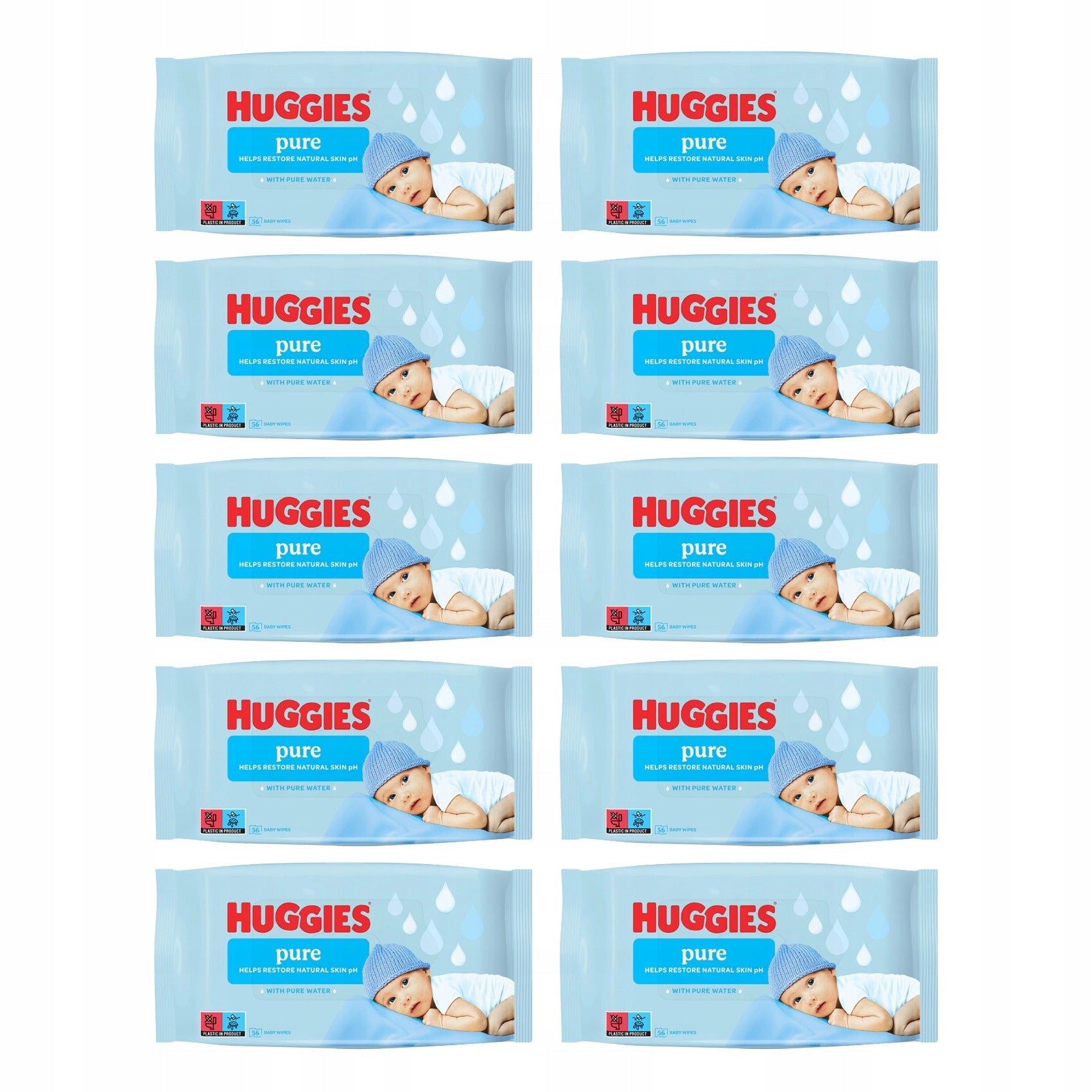 10x Huggies Pure Wet Wipes Delicate 56 Pcs