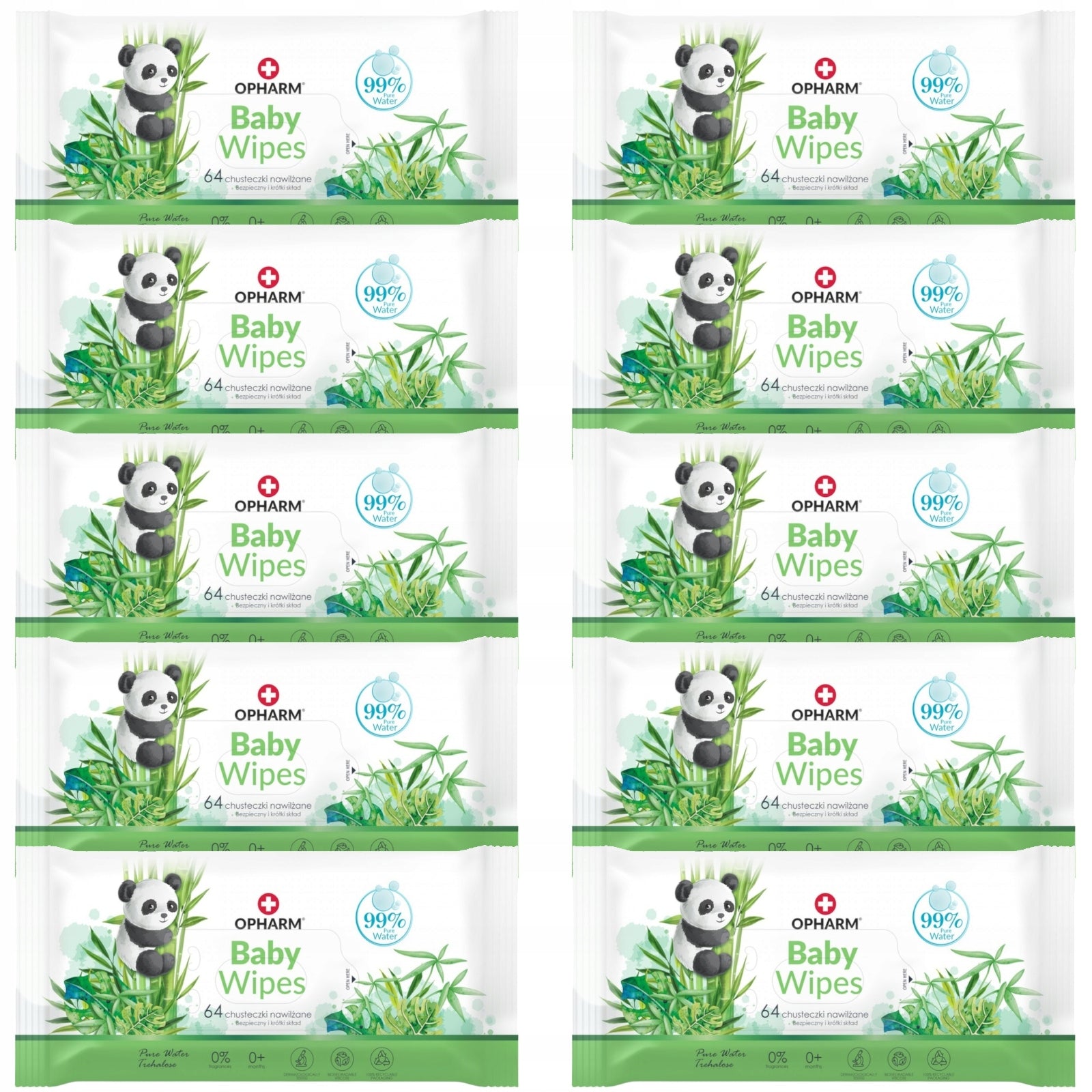 10x NATURAL WET WIPES FOR CHILDREN AND INFANTS 64 pcs 99% WATER