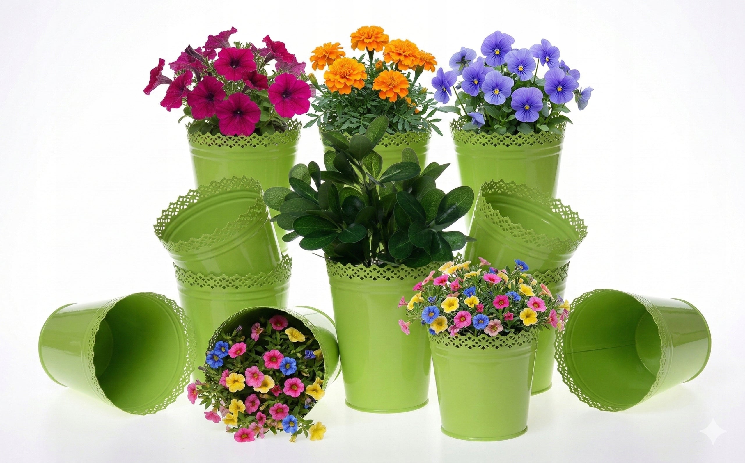 10x Pot Cover Metal Green Openwork 15cm Easter