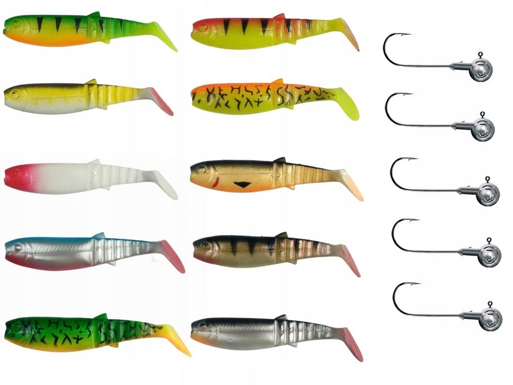 10x Rippery LURES 8cm MIX FOR ZANDER PIKE PERCH 5x Jig Head