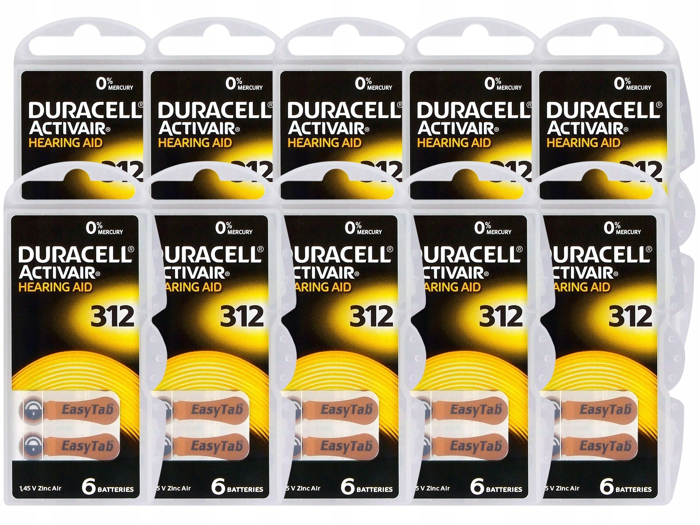 10x6 Hearing Aid Batteries DURACELL 312 ActivAir PR41 60pcs Medical device no