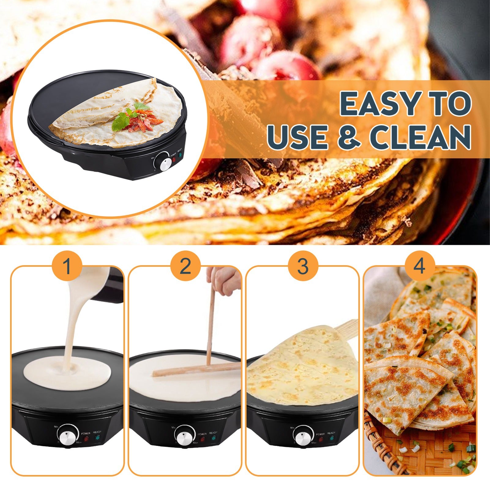 11 Inch Electric Pancake Maker 900W, Temperature Control Model 9691UHNA