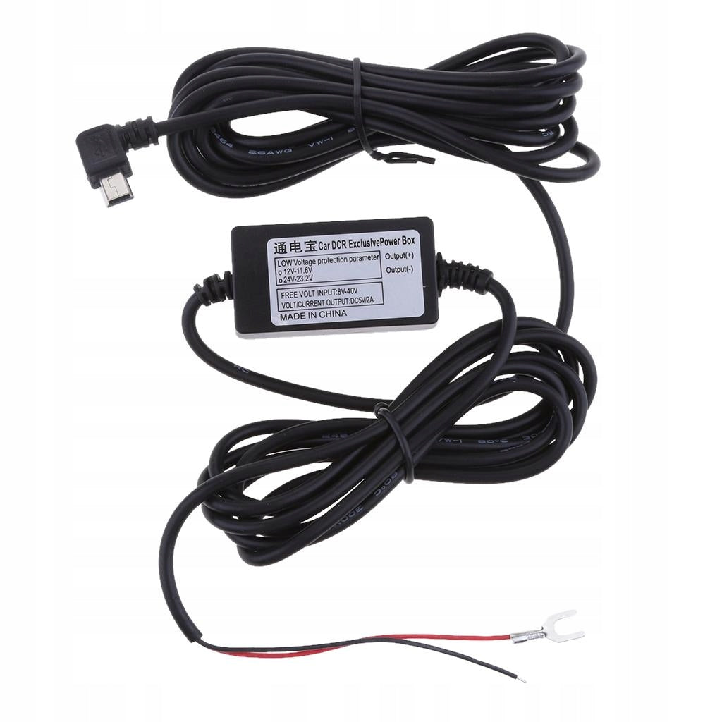 12/24V to 5V Car Dash Cam Hardwire Kits Mini USB Right Head Charger Cable Packaging status original