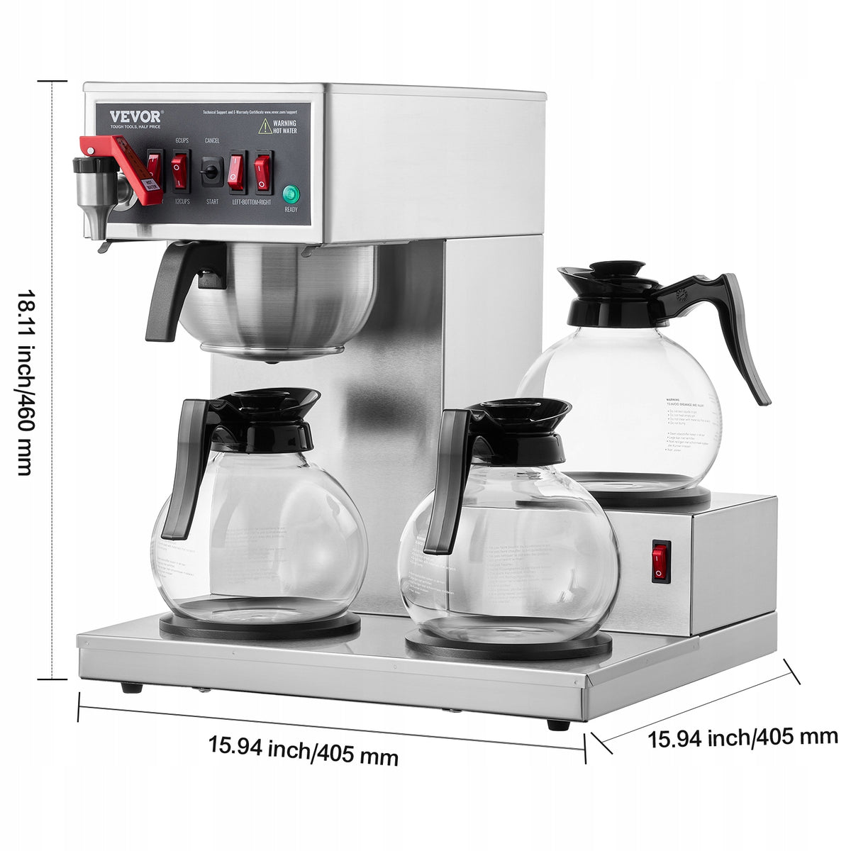 12 Cups Commercial Drip Coffee Maker with 3 Glass Carafes and 3 Warmers Brand Vevor