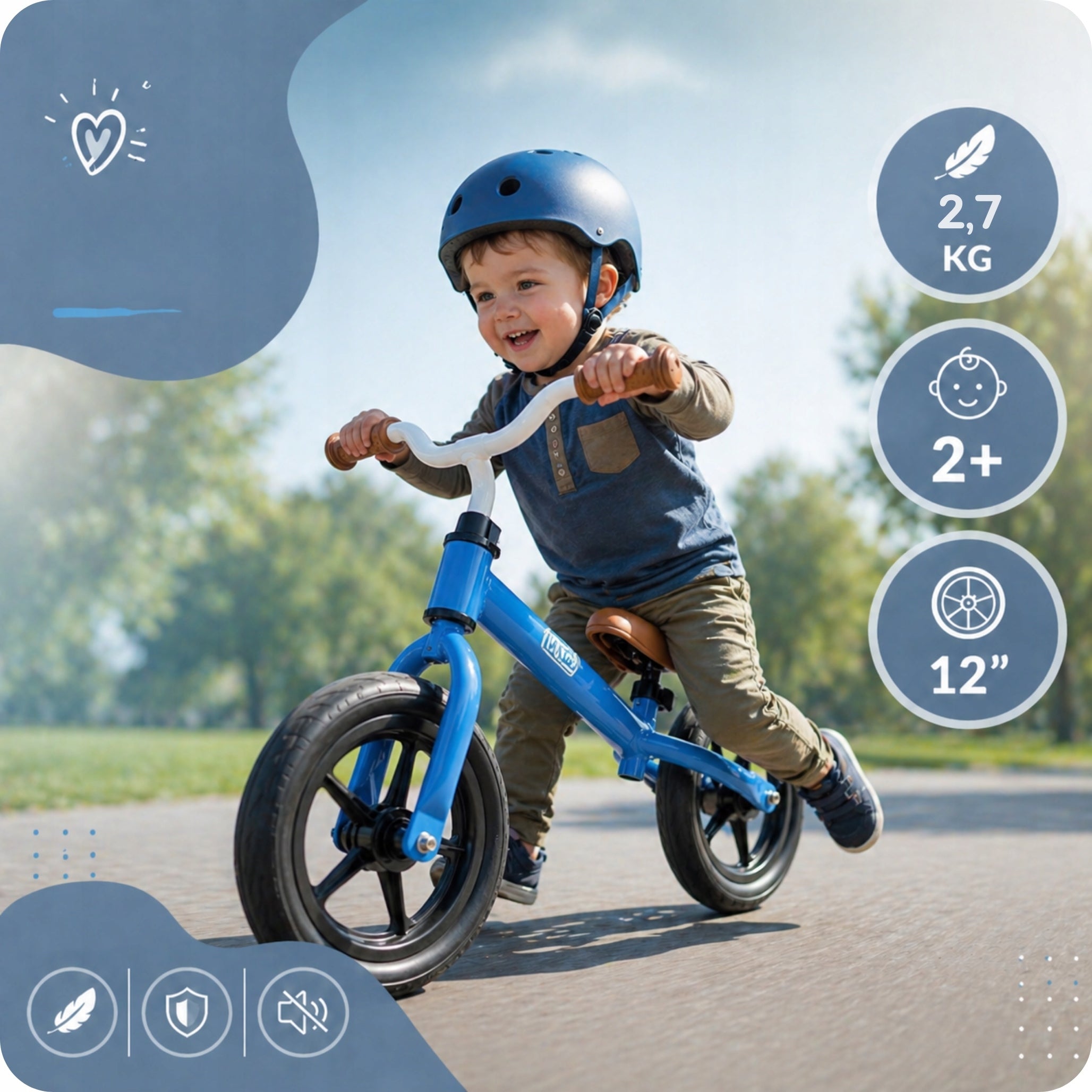 12 INCH BALANCE BIKE FOR KIDS 2+ LIGHTWEIGHT ADJUSTABLE FOAM WHEELS STRONG Brand moo tumi