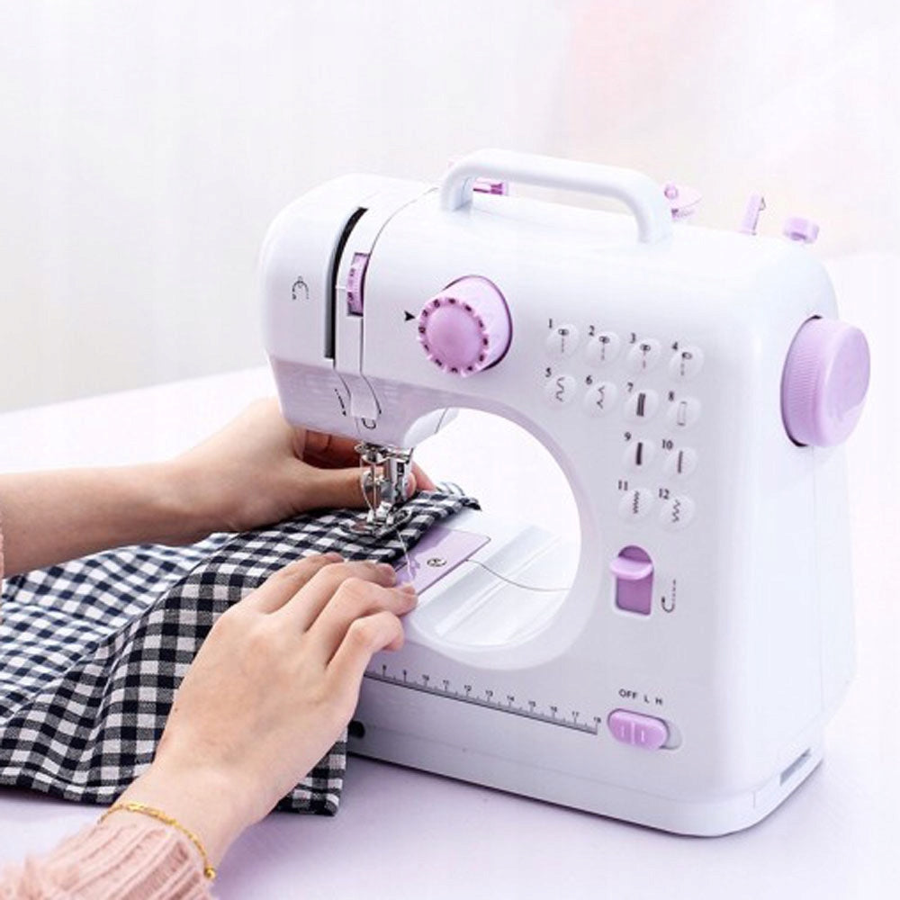 12-Needle Home Miniature Sewing Machine with Pedal Dominant color white