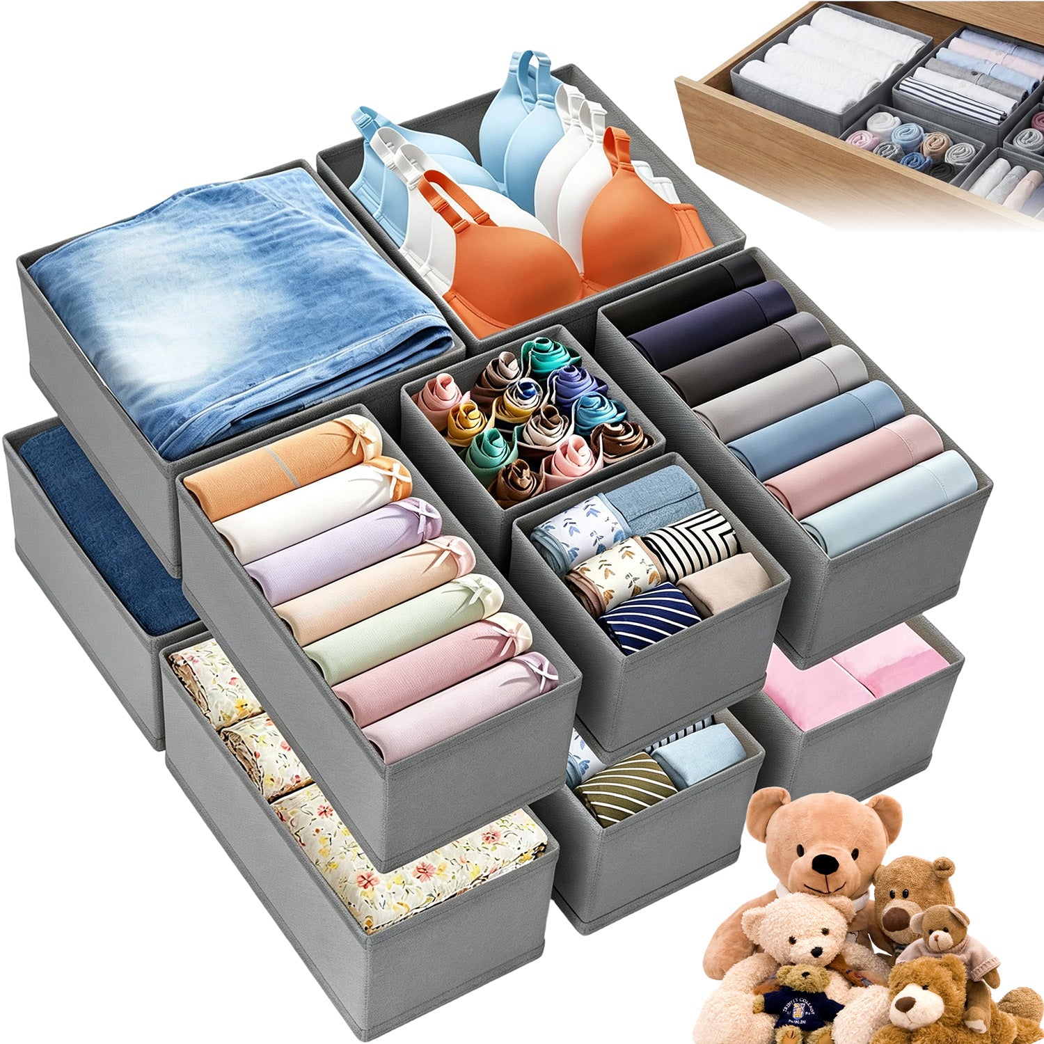 12-PIECE DRAWER ORGANIZER IN 3 SIZES FOR CABINET DRESSER