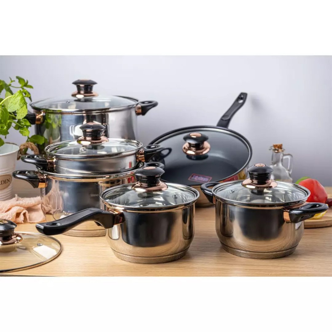 12 PIECE SET OF POTS KINGHOFF KH-1767 Color silver