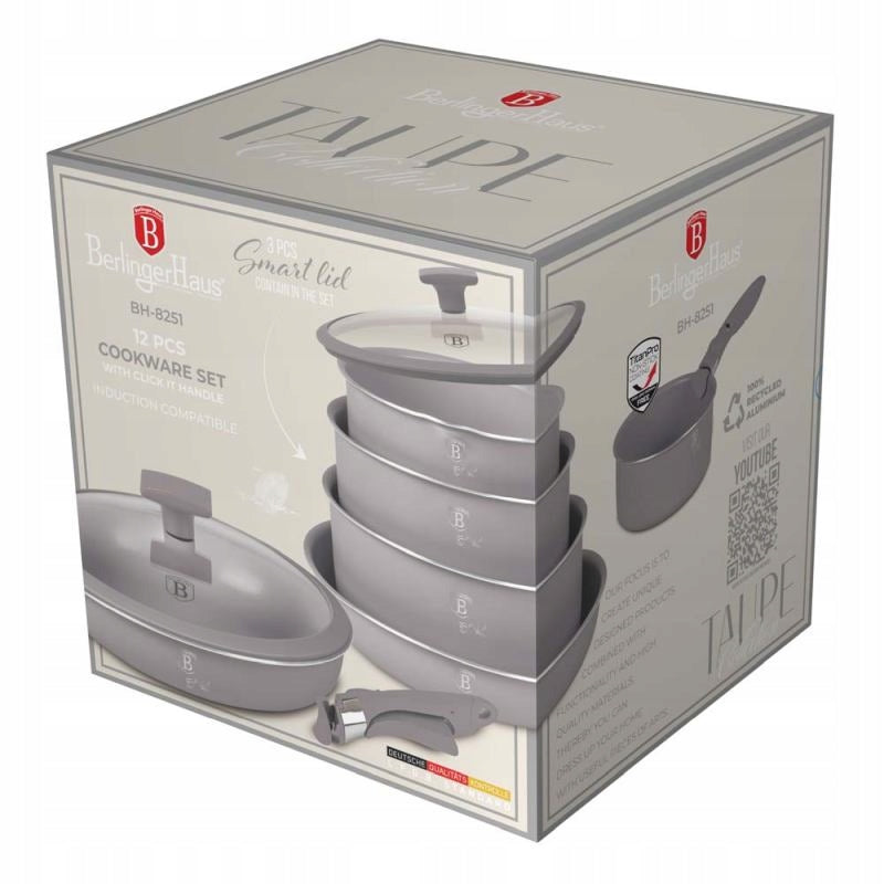 12-Piece Taupe Collection Dinnerware Set with Titanium Coating Color beige