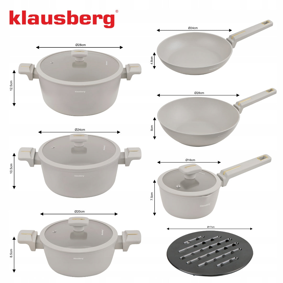 12-ele pot set with wok pan non-stick coating beige Brand Klausberg
