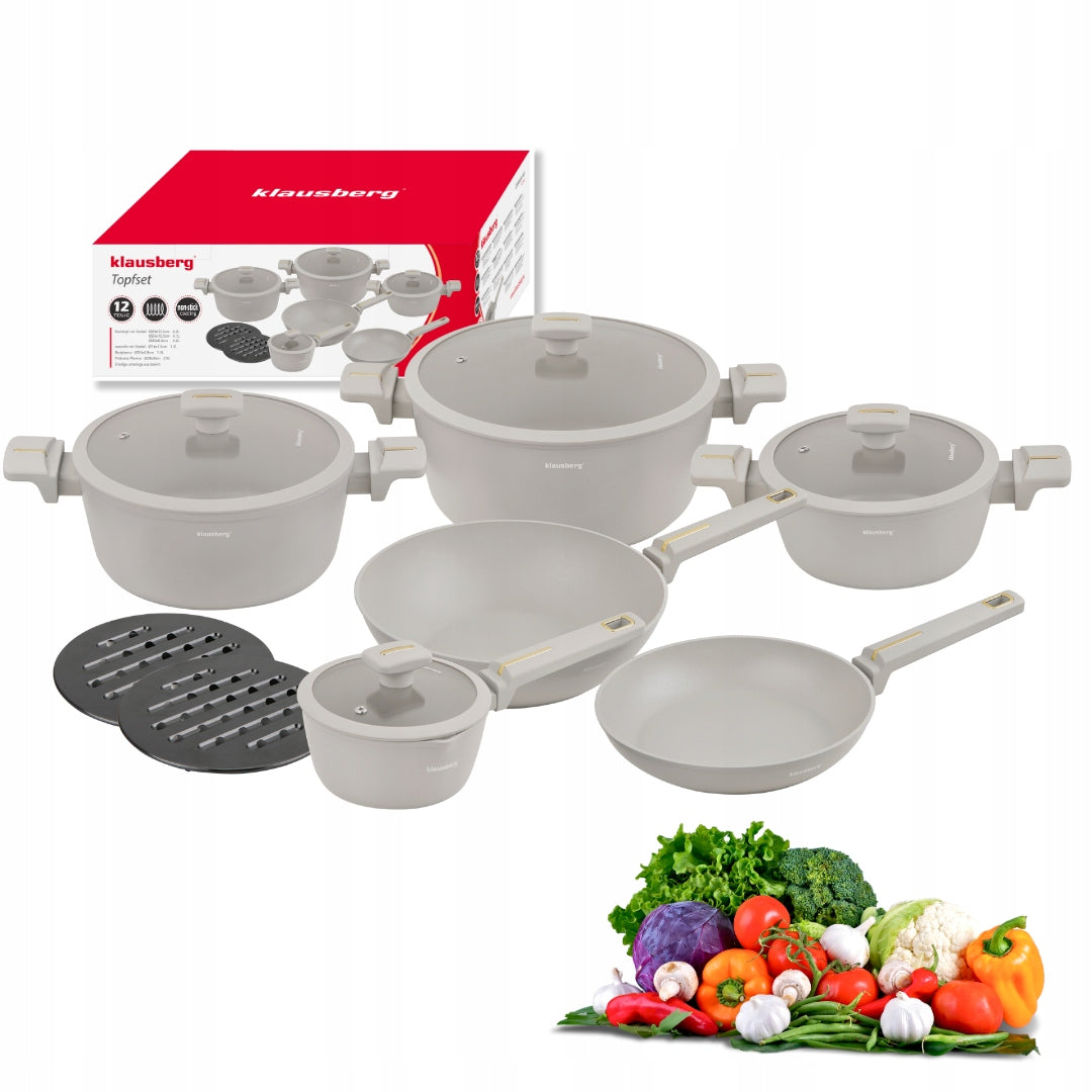 12-ele pot set with wok pan non-stick coating beige
