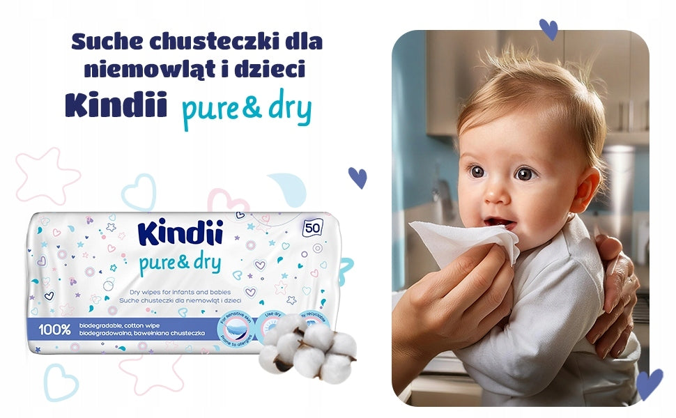 12 x KINDII DRY WIPES biodegradable in a pack of 50 Packaging status original