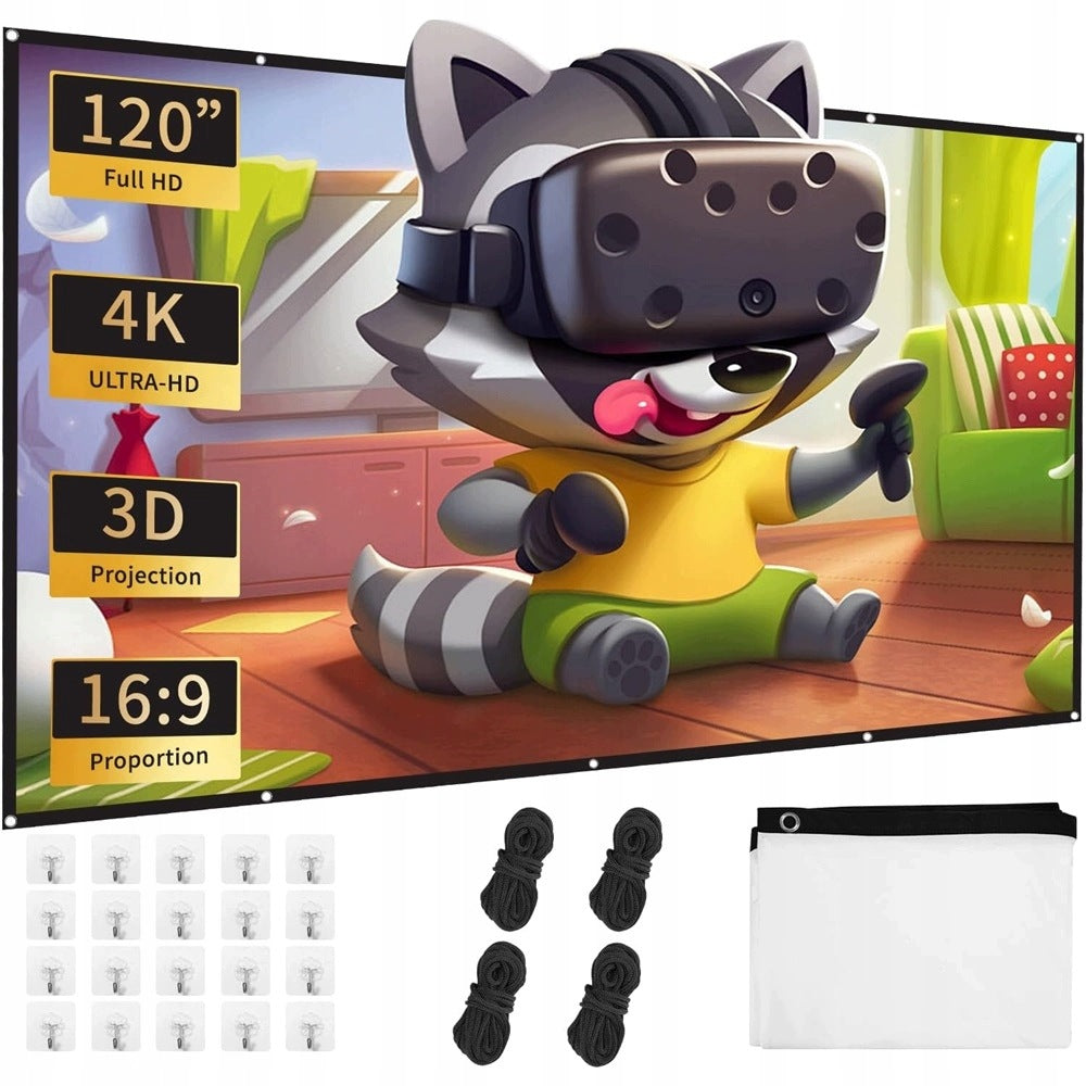 120 INCH 16:9 PROJECTION SCREEN WITH A SET OF ACCESSORIES FOR WATCHING MOVIES Model ZREE-HG11154-PLSK