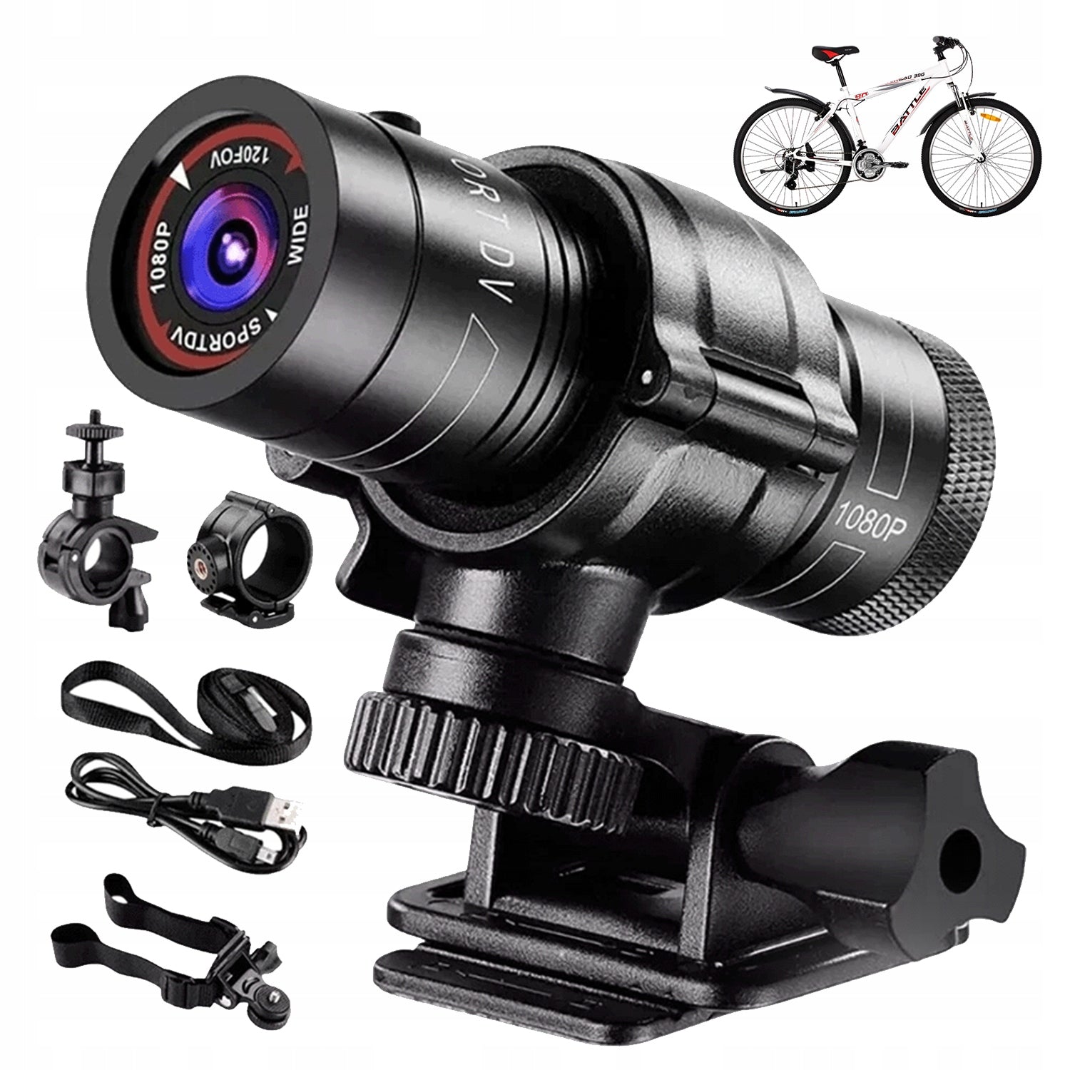 120° SPORTS RECORDER FOR FULL HD HELMET BIKE 1080P WATERPROOF BLACK