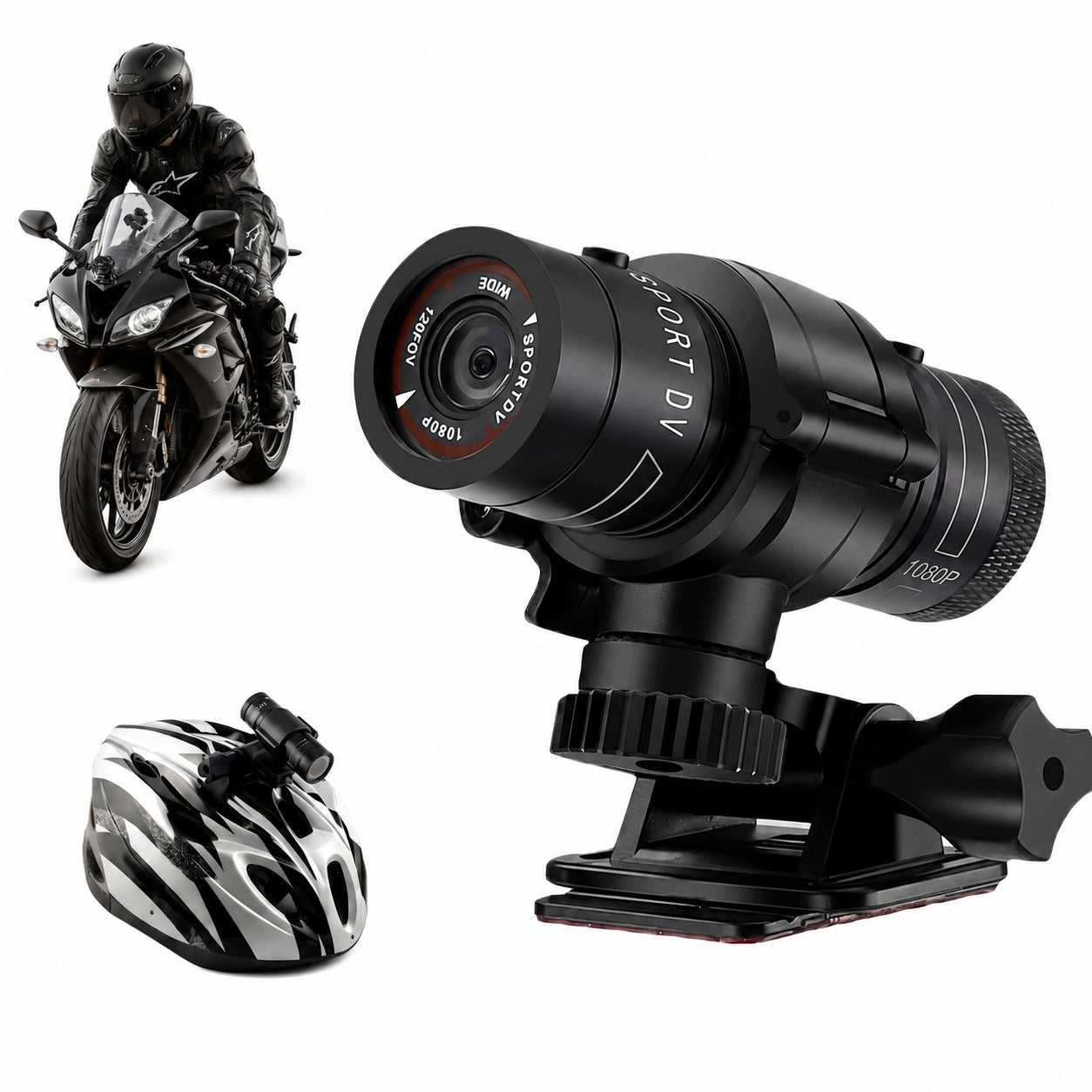 120° SPORTS RECORDER FOR FULL HD HELMET BIKE 1080P WATERPROOF BLACK