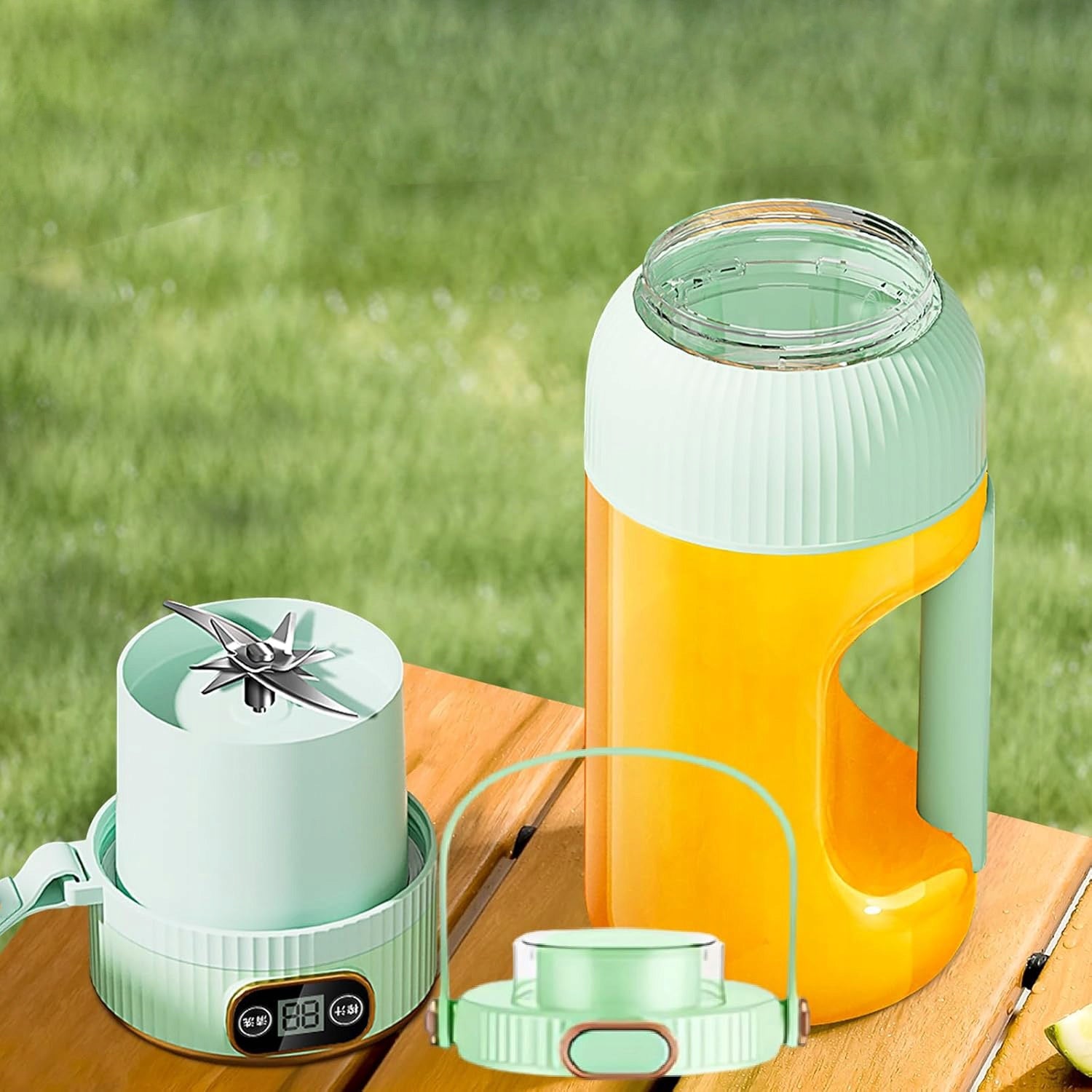 1200ML ELECTRIC HAND JUICER WITH NON-SLIP HANDLE Dominant color green