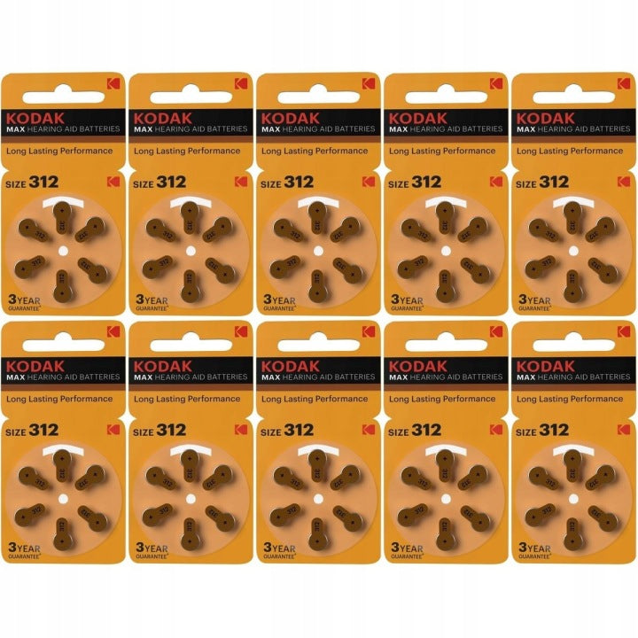 120x Hearing Aid Battery Pack 60xDuracell 312 + 60xKodak 312 Medical device no