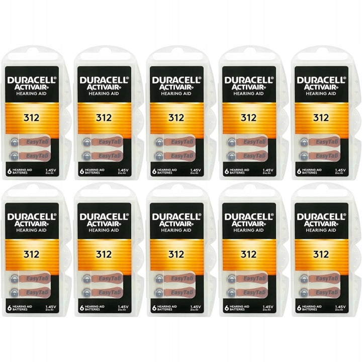 120x Hearing Aid Battery Pack 60xDuracell 312 + 60xKodak 312 Packaging status original