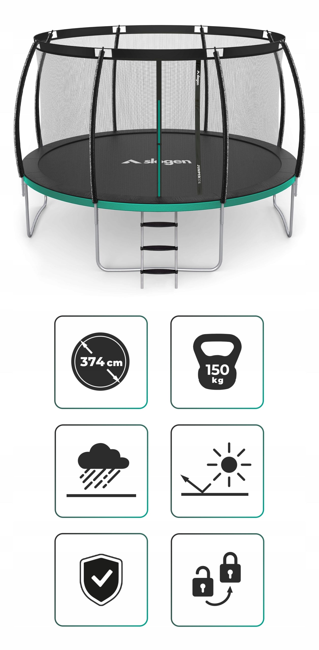 12FT GARDEN TRAMPOLINE FOR CHILDREN INTERNAL MESH LADDER 374cm SLOGEN Manufacturer code SLO/TRA/J12#CZA-TUR