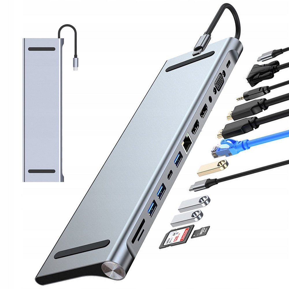 12IN1 USB-C DOCKING STATION DUAL HDMI+VGA MONITOR USB JACK PORTS 3.5MM