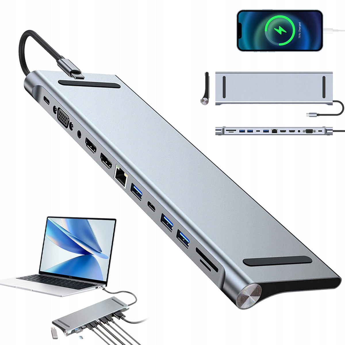 12IN1 USB-C DOCKING STATION TRIPLE HDMI DISPLAY 4K VGA PD 100W
