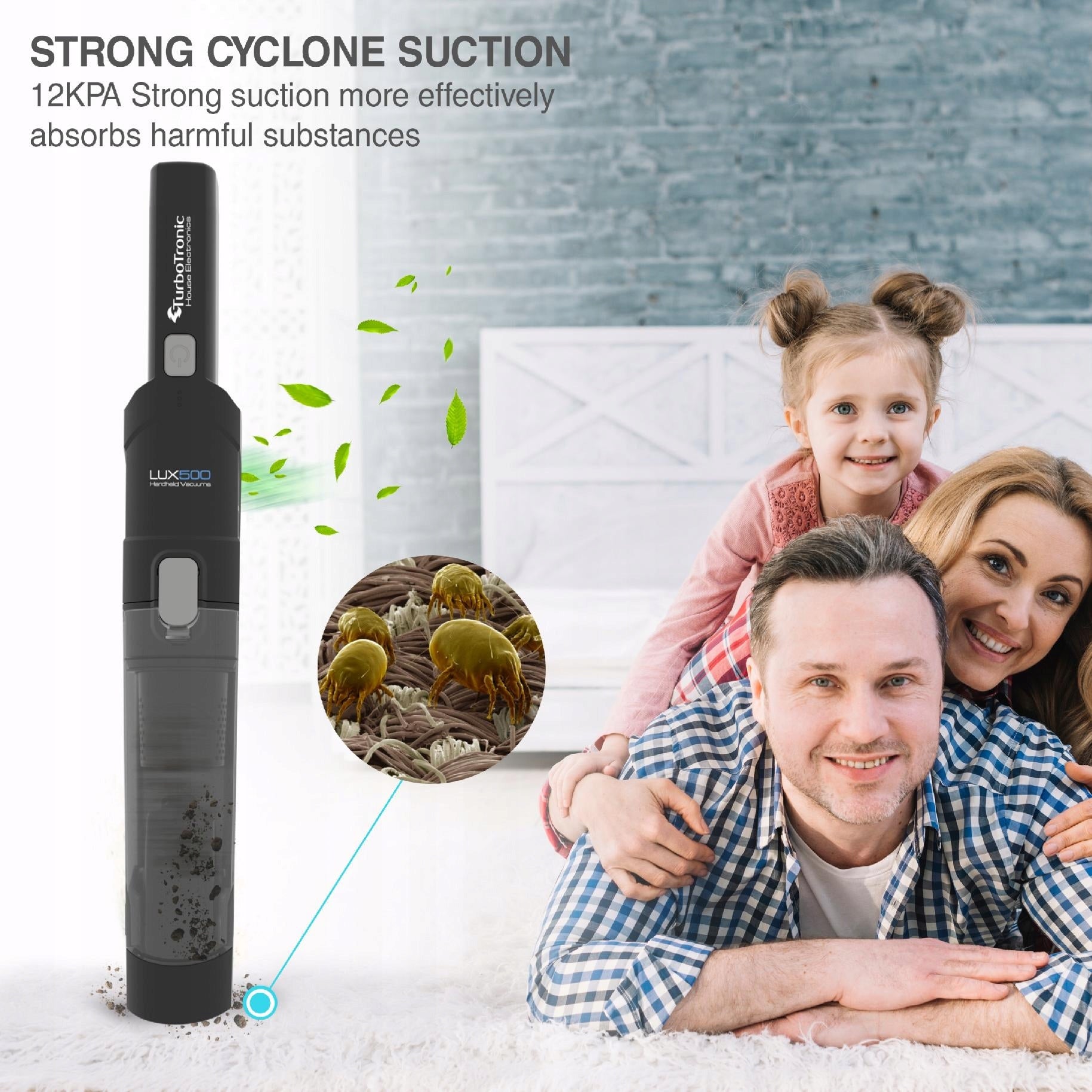 12KPA CAR HANDHELD VACUUM CLEANER POWERFUL PORTABLE BATTERY FOR CAR Dust container volume 0.5 l